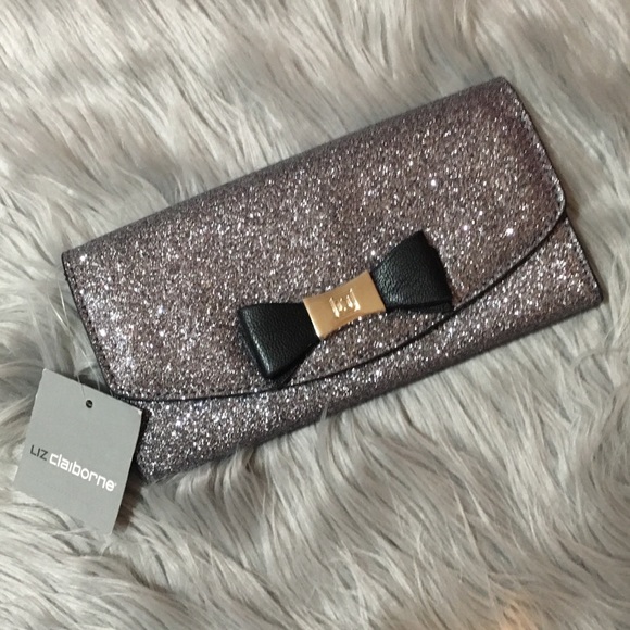 Liz Claiborne Handbags - {Liz Claiborne} Dolly Wallet Pewter Glitter & Bow